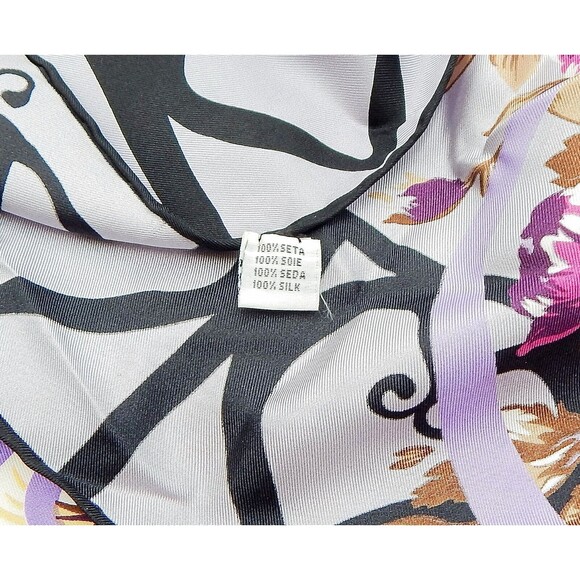 Hermes Scarf Heart Border Floral Print JEKBIR Lettering Grey Violet - Picture 9 of 16